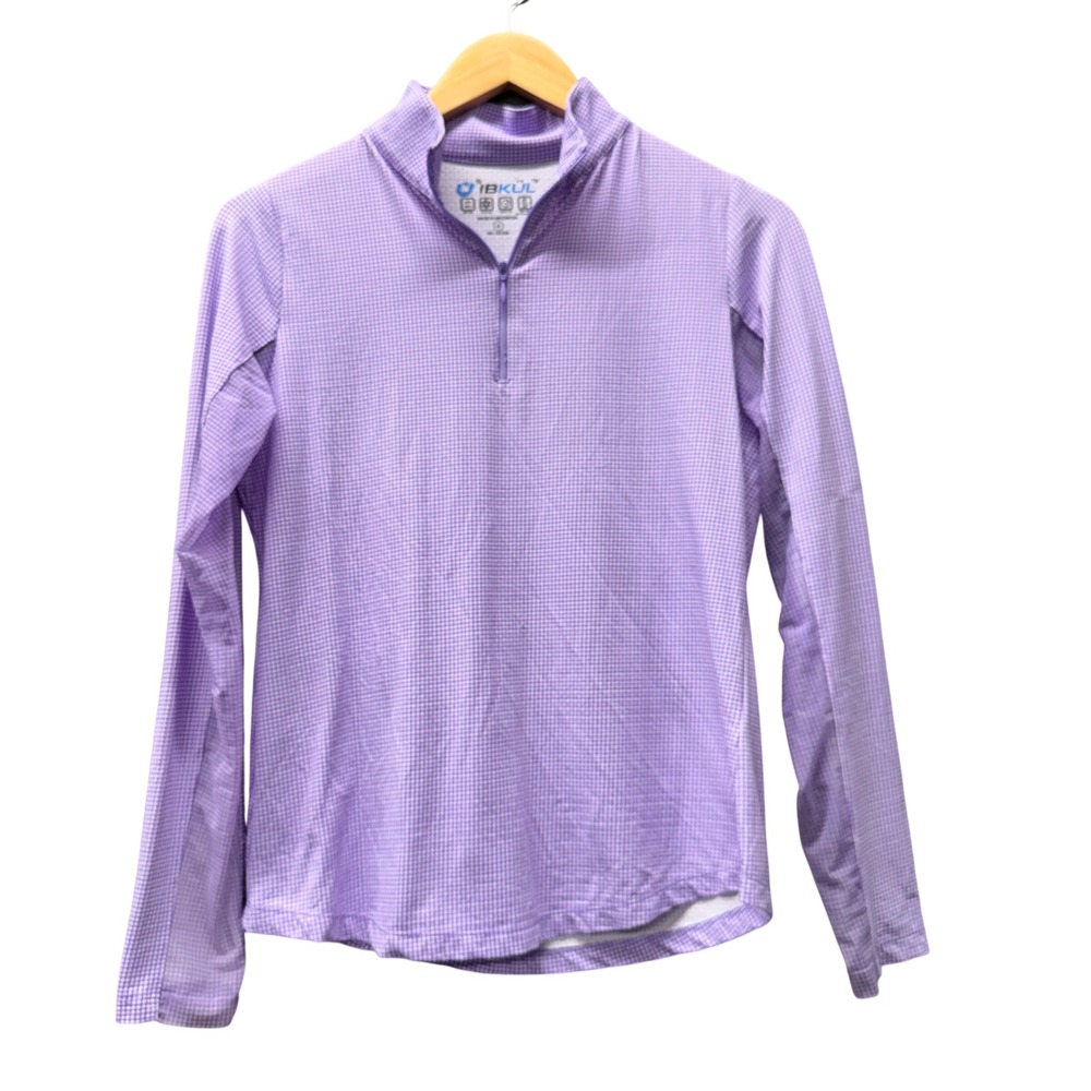 IBKUL Quarter Zip Pullover Womens Small Gingham Purple Golf Top Mesh Panels